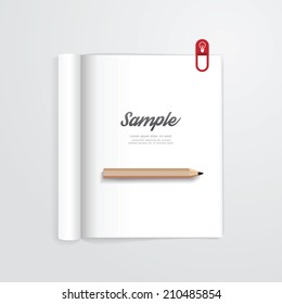 book open with pencil vector magazine template. can be use for your design. Vector illustration.