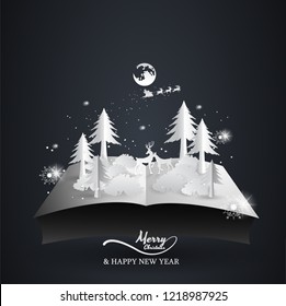 book open popup the christmas tree, reindeer,moon and santa claus, christmas ,happy new year.