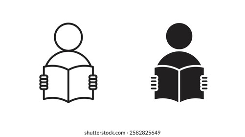 Book open reader filled and outlined icons vectors on white background