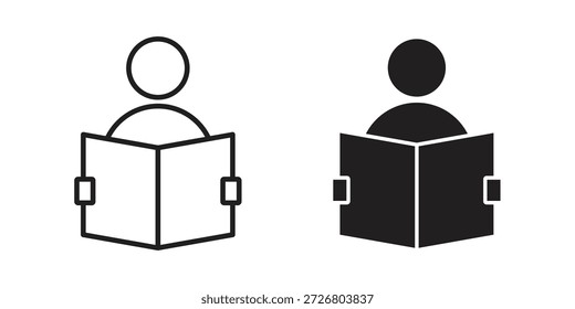 Icono de lector abierto de libro icono plano simple. Versión Liner - Vector de stock.