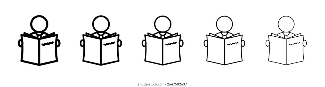 Book open reader icon graphic set. trendy stroke line style
