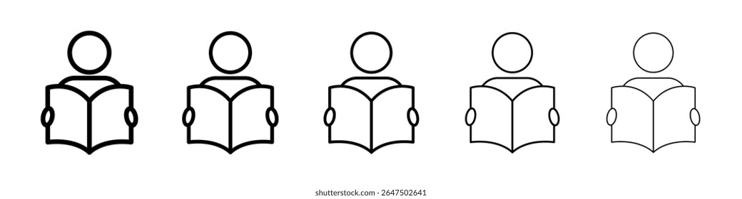 Book open reader icon graphic set. trendy stroke line style