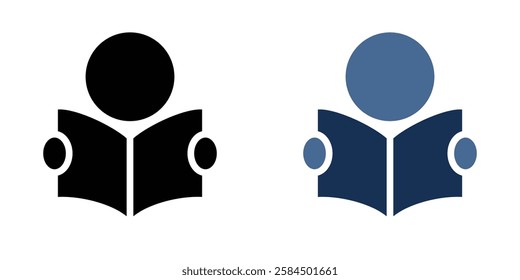 Book open reader icons pack in black and colored version