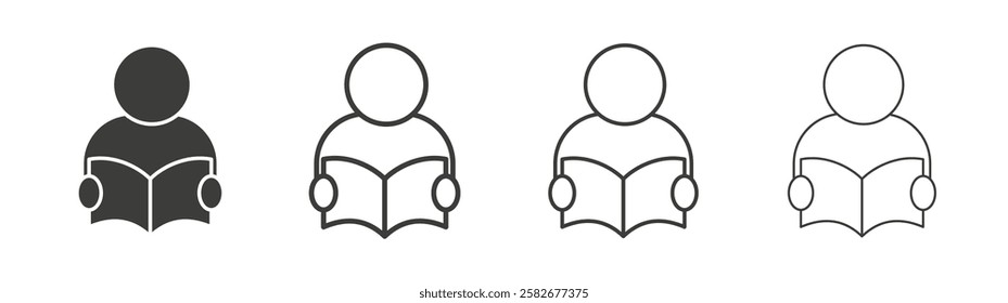 Book open reader icons set vectors graphic designs