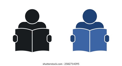 Book open reader icons set vectors black and colored style