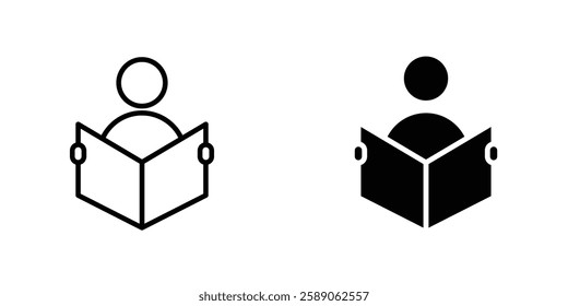 Book open reader icons thin line illustrations designs