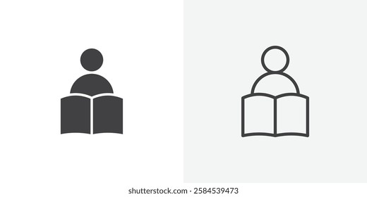 Book open reader icons vectors illustrations in black fill and liner versions