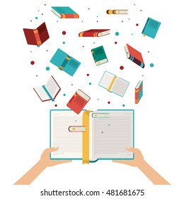 book open set hand read library literature learning knowledge icon. Colorful design. Vector illustration