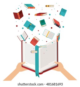book open set hand read library literature learning knowledge icon. Colorful design. Vector illustration