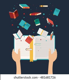 book open set hand read library literature learning knowledge icon. Colorful design. Vector illustration