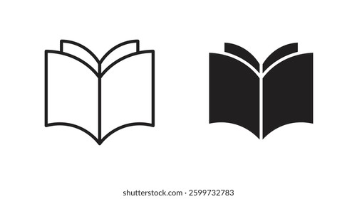 Book open vector icon set in black color.