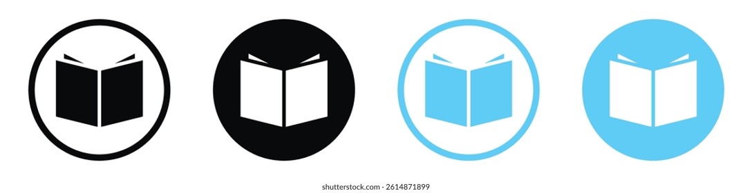 Book open vector icons in black and blue colors