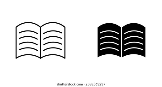 Book open vectors icons set in filled and strokes on white background