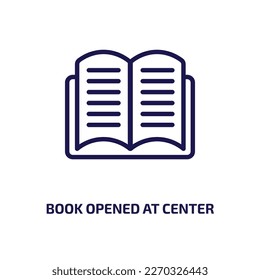 libro abierto en el icono central de la colección de interfaz de usuario. Libro lineal delgado abierto en el centro, centro, icono de contorno abierto aislado en fondo blanco. Libro vector de línea abierto en el signo central, símbolo para
