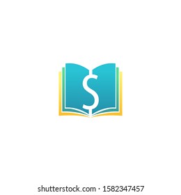 Book opened with dollar symbol in the middle. Logo for education, finance, business, academic design template