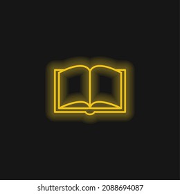 Esquema abierto del libro desde el icono de neón brillante amarillo de la vista superior