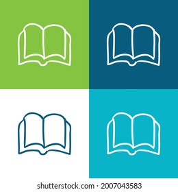 Book Opened Outlined Hand Drawn Tool Flat four color minimal icon set