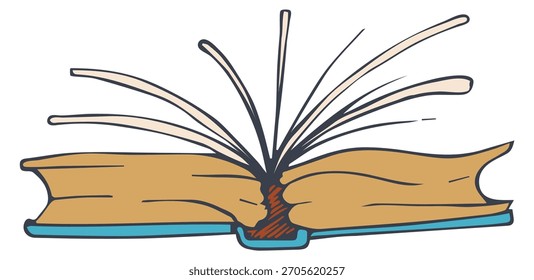 Ein Buch wird auf eine Seite mit einem großen weißen Pfeil nach rechts geöffnet