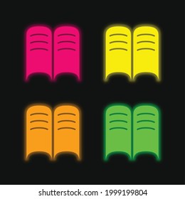 Book Opened Pages four color glowing neon vector icon