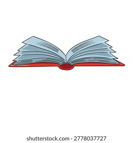 Book with opened pages on a white background showing reading material during daylight