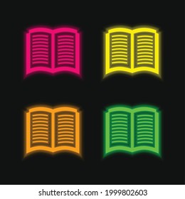 Book Opened Symbol four color glowing neon vector icon