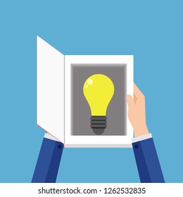 Book opened and there is an idea. Symbol of book is inspiration of ideas.