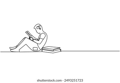 book opening page one line drawing continuous educational concept vector illustration for simplicity decoration and copy space, The book is drawn with one line. 