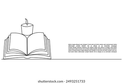 book opening page one line drawing continuous educational concept vector illustration for simplicity decoration and copy space, The book is drawn with one line. 