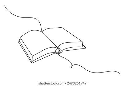 book opening page one line drawing continuous educational concept vector illustration for simplicity decoration and copy space, The book is drawn with one line. 