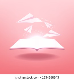 The book opens with flying up paper airplanes out of the book with circular light floating out.