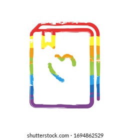 book - outline. Drawing sign with LGBT style, seven colors of rainbow (red, orange, yellow, green, blue, indigo, violet