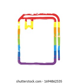 book - outline. Drawing sign with LGBT style, seven colors of rainbow (red, orange, yellow, green, blue, indigo, violet