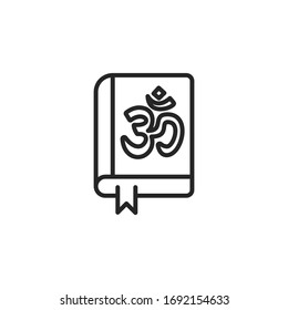 Book outline icon with a Hindu / Buddhist Om symbol on it, Religious book