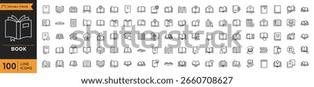 Book outline icon set. Editable stroke. Vector illustration