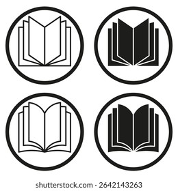 Book outline icons. Open reading symbol. Circle library Vector. Education knowledge sign.