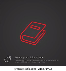 book outline thin symbol, red on dark background, logo editable, creative template 