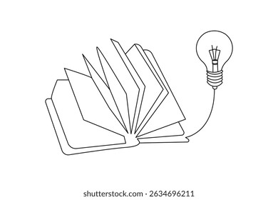 Ilustración vectorial de contorno de libro y trazo editable, educación, idea, dibujo de una sola línea de concepto de escuela