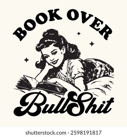 Book Over Bullshit Retro vintage T-shirt Design