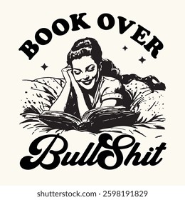 Book Over Bullshit Retro vintage T-shirt Design