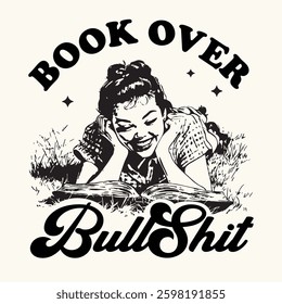 Book Over Bullshit Retro vintage T-shirt Design