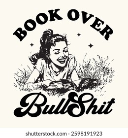 Book Over Bullshit Retro vintage T-shirt Design