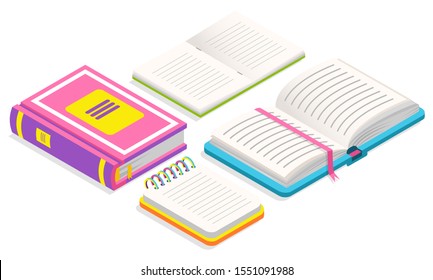 Book with pages and bookmark vector, isolated printed material. Textbook for education and teaching, learning disciplines at school or university illustration in flat style design for web, print
