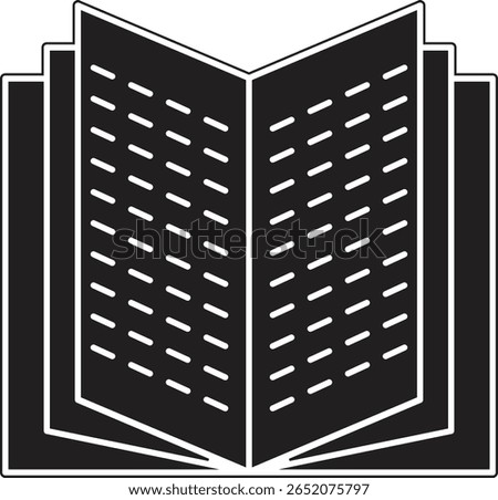 Book with pages showing text icon representing study, reading content, or literature with transparent background