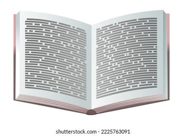 Book with pages with text open. Notepad and notebook. Unrolled paper pages. Isolated on white background. Vector