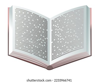 Book with pages with text open. Notepad and notebook. Unrolled paper pages. Isolated on white background. Vector.