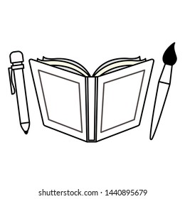 book paintbrush and pen back to school vector illustration