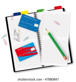 Book with a pair of credit cards