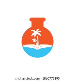 Book and palm tree lab shape concept logo design template. Book with palm tree logo design symbol vector template