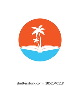Book and palm tree logo design template. Book with palm tree logo design symbol vector template.