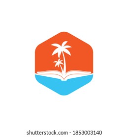 Book and palm tree logo design template. Book with palm tree logo design symbol vector template.
